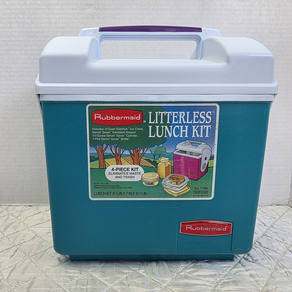 Vintage Teal Rubbermaid Sidekick Mini Cooler Litterless Lunch Kit Model 1766